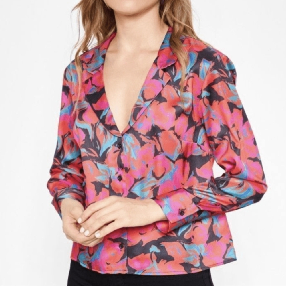 Topshop Multicolor Floral Button-Front Blouse